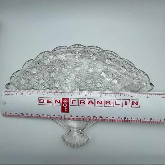 Vintage Pressed Cut Glass Fan Shaped Dish Vanity Tray - Picture 5 of 6